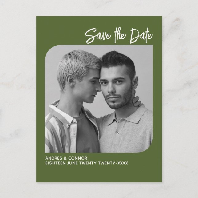 Refined Photo Save the Date Green Postcard (Front)