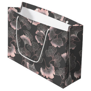 Refined Pink Ginkgo Leaves with Metallic Texture Large Gift Bag