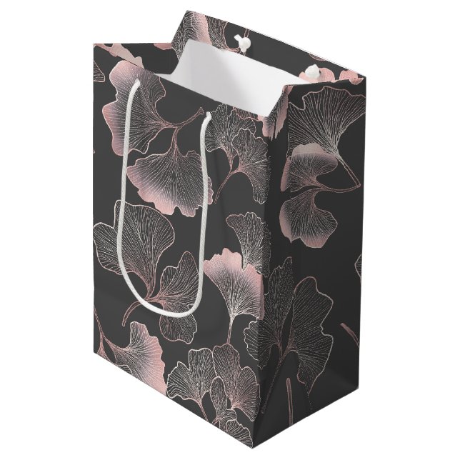 Refined Pink Ginkgo Leaves with Metallic Texture Medium Gift Bag (Front Angled)