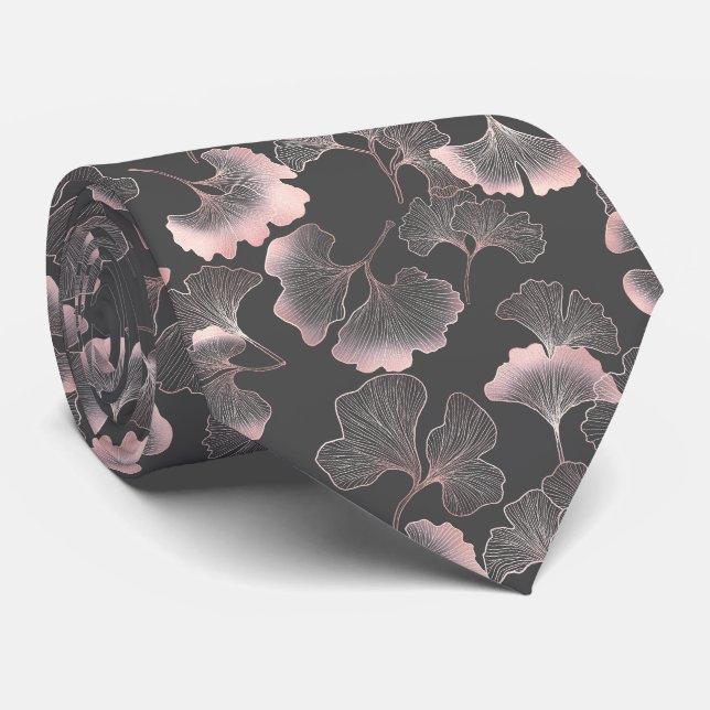 Refined Pink Ginkgo Leaves with Metallic Texture Tie (Rolled)