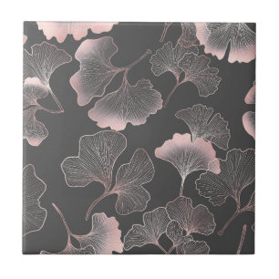 Refined Pink Ginkgo Leaves with Metallic Texture Tile