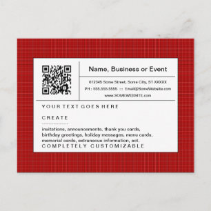 refined QR code : red plaid Invitation Postcard