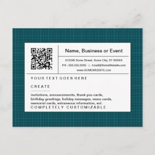 refined QR code : teal plaid Invitation Postcard