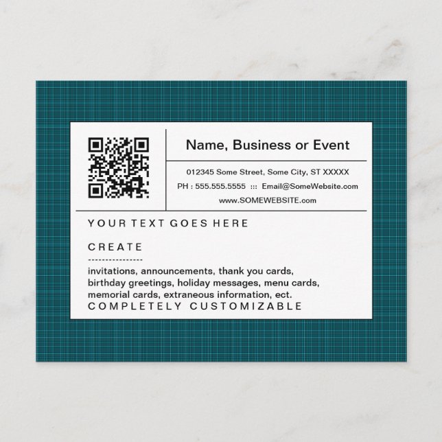 refined QR code : teal plaid Invitation Postcard (Front)