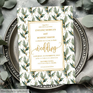 Refined Sage Green Gold Eucalyptus Wedding Invites
