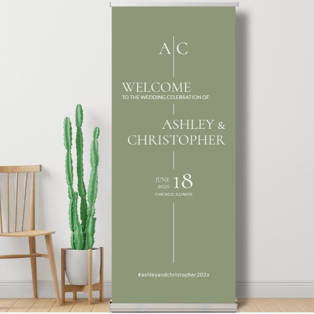 Refined Sage Green Typography Wedding Welcome Retractable Banner (Creator Uploaded)
