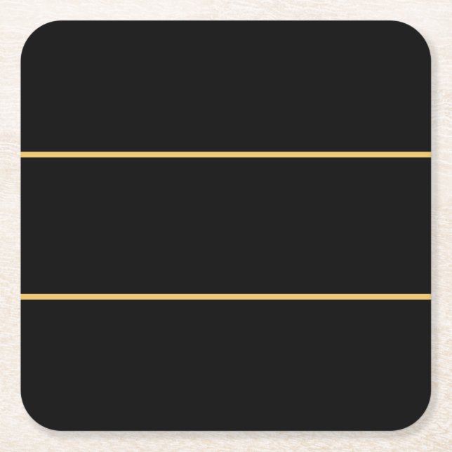 Refined Slender Accent Stripes On Modern Black Square Paper Coaster (Front)