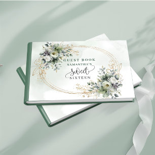 Refined Sweet 16 watercolor greenery botanical Guest Book