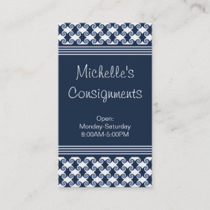 Refined Swirls Business Card, Navy Blue Card
