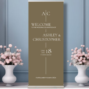 Refined Taupe Brown Typography Wedding Welcome Retractable Banner