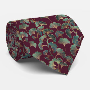 Refined Teal Ginkgo with Gold Accents Tie