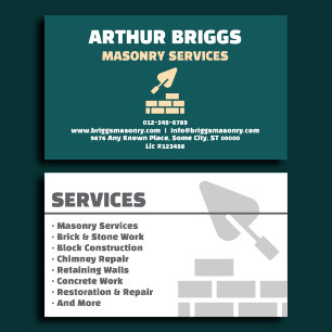 Refined Teal Masonry Contractor Business Card