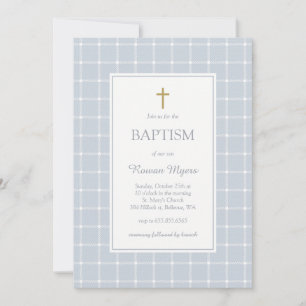 Refined textured plaid pattern boy baptism invitation