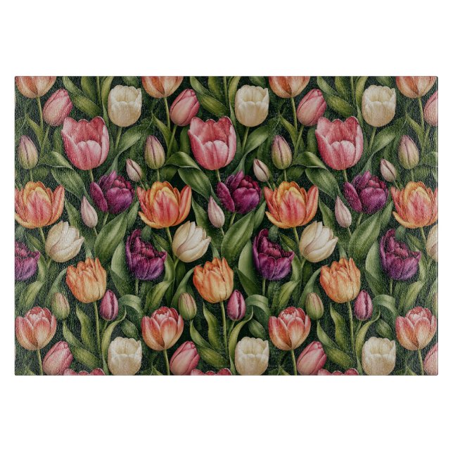 Refined Tulip Botanical Illustration Cutting Board (Front)