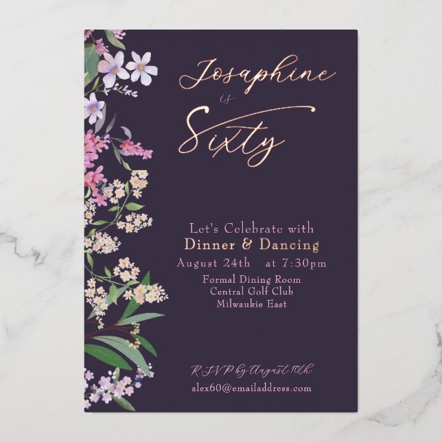 Refined Watercolor Wildflower  Named 60th Birthday (Front)