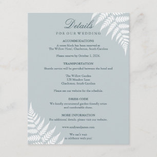 Refined Wedding Details Icy Blue White Fern Enclosure Card