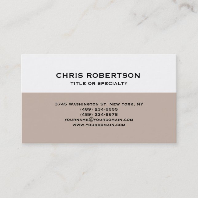 Refined White Beige Striped Modern Business Card (Front)