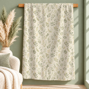 Refined White Daisy Sage Cottagecore Blanket Decor