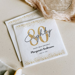 Refined White Gold 80th Birthday Napkins