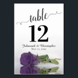 Reflecting Amethyst Purple Rose Elegant Wedding Table Number<br><div class="desc">These beautiful table number cards will make it easy for your guests to find their seats at your wedding reception. Features a gorgeous design with lacy script calligraphy and a single amethyst purple coloured rose lying on its side with ripples waves and reflections. There is space for the couple's names...</div>