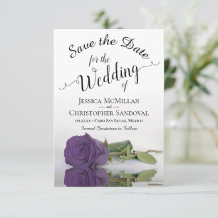 Reflecting Amethyst Purple Rose Romantic Wedding Save The Date