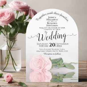 Reflecting Blush Pink Rose Elegant Arch Wedding Invitation