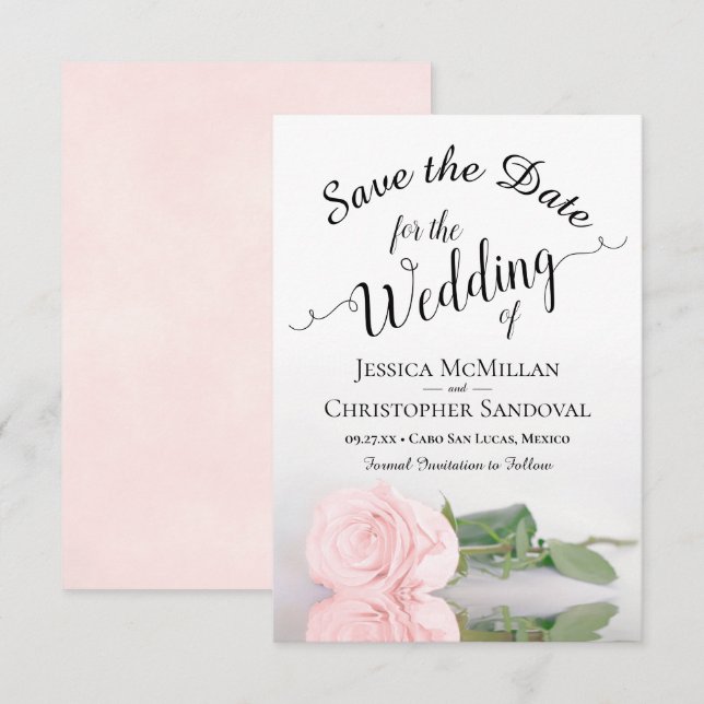 Reflecting Blush Pink Rose Romantic Wedding Save The Date (Front/Back)