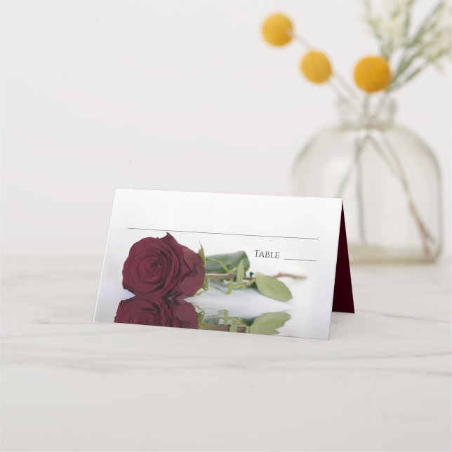 Reflecting Burgundy Rose Elegant Wedding Place Card (Front)