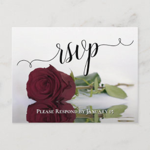 Reflecting Burgundy Rose Elegant Wedding RSVP Postcard