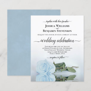 Reflecting Dusty Blue Rose BUDGET Wedding Invite