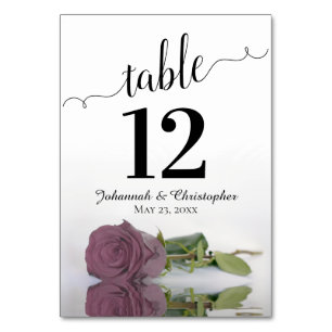 Reflecting Dusty Mauve Pink Rose Elegant Wedding Table Number