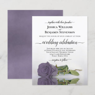 Reflecting Dusty Purple Rose BUDGET Wedding Invite