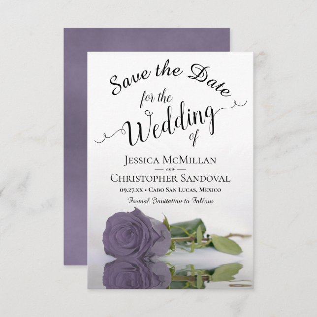 Reflecting Dusty Purple Rose Romantic Wedding Save The Date (Front/Back)
