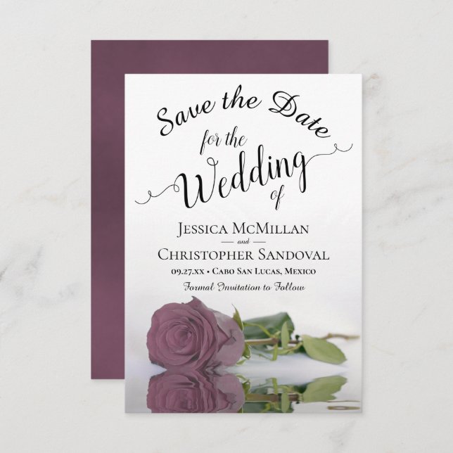 Reflecting Dusty Rose Romantic Flower Wedding Save The Date (Front/Back)