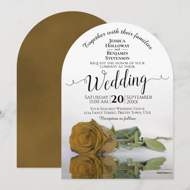 Reflecting Golden Ochre Rose Elegant Wedding Invitation (Front/Back)