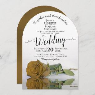 Reflecting Golden Rose Elegant Wedding Invitation