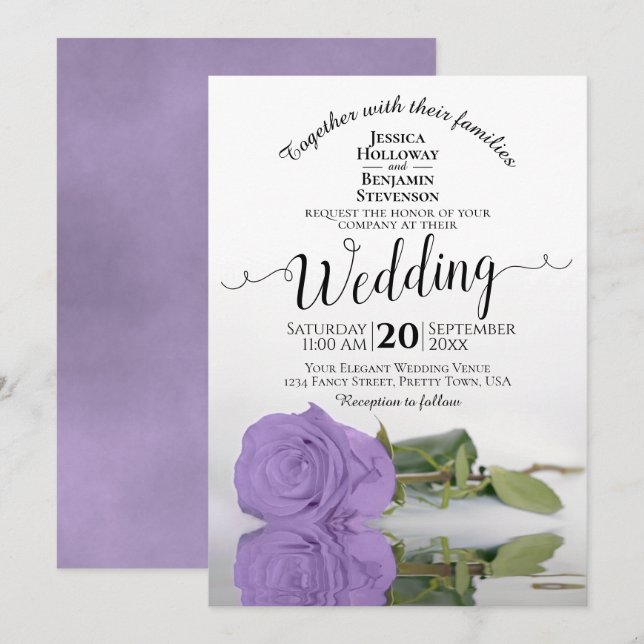 Reflecting Lavender Purple Rose Elegant Wedding Invitation (Front/Back)