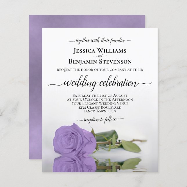 Reflecting Lavender Rose BUDGET Wedding Invite (Front/Back)