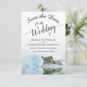 Reflecting Light Dusty Blue Rose Romantic Wedding Save The Date