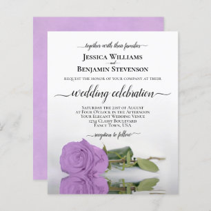 Reflecting Lilac Purple Rose BUDGET Wedding Invite