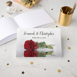 Reflecting Long Stemmed Red Rose Romantic Wedding Guest Book