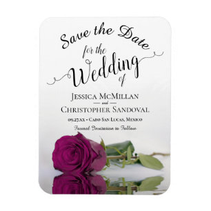 Reflecting Magenta Rose Wedding Save the Date Magnet