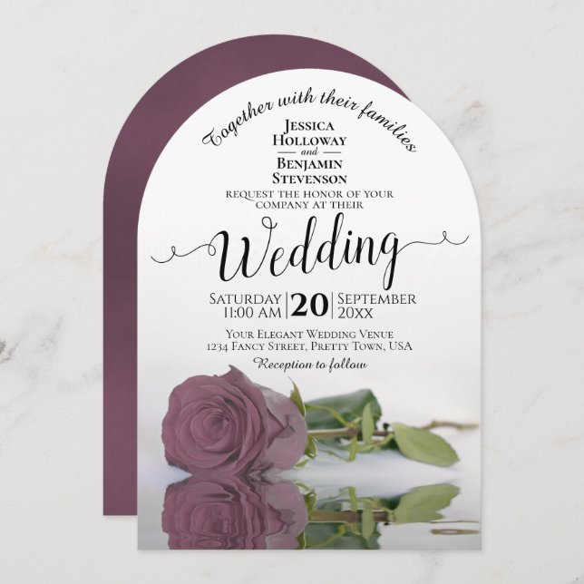 Reflecting Mauve Pink Rose Elegant Wedding Invitation (Front/Back)