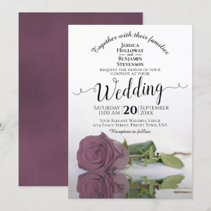 Reflecting Mauve Pink Rose Elegant Wedding Invitation
