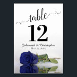 Reflecting Navy Blue Rose Elegant Wedding Table Number<br><div class="desc">These beautiful table number cards will make it easy for your guests to find their seats at your wedding reception. Features a gorgeous design with lacy script calligraphy and a single navy blue coloured rose lying on its side with ripples waves and reflections. There is space for the couple's names...</div>