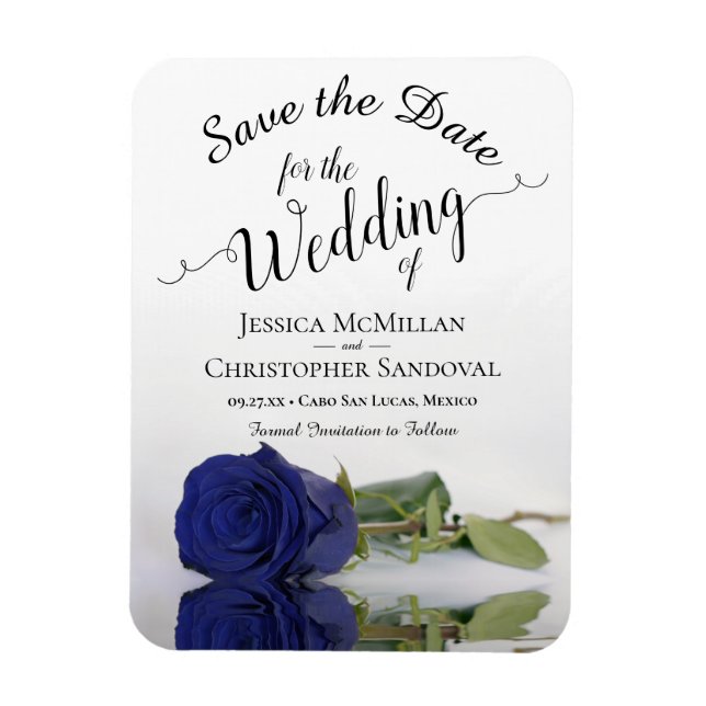 Reflecting Navy Blue Rose Wedding Save the Date Magnet (Vertical)