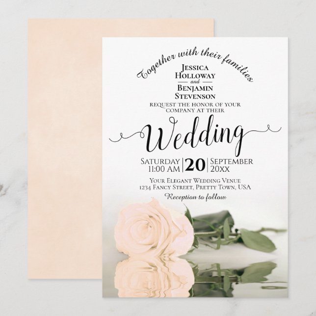Reflecting Pale Blush Peach Rose Elegant Wedding Invitation (Front/Back)