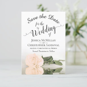 Reflecting Pale Peach Rose Romantic Wedding Save The Date