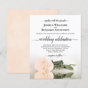 Reflecting Peach Rose BUDGET Wedding Invitation
