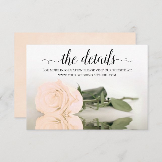 Reflecting Peach Rose Wedding Details Website Enclosure Card (Front/Back)